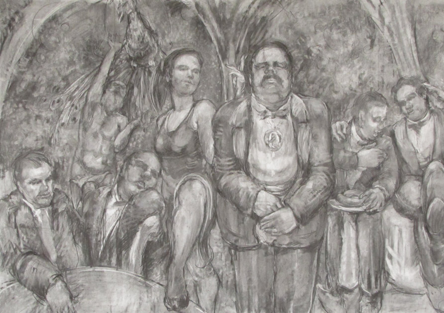Gala Presentation, 2009 Charcoal on paper 250 x 150 cm