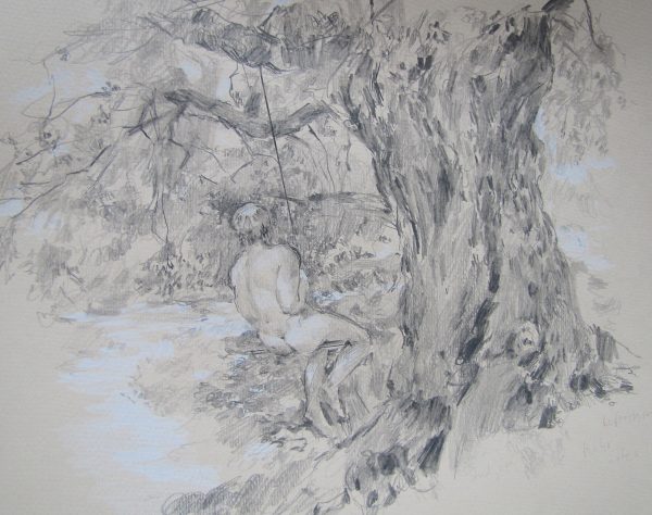 Simon Swinging in Sycamores 2012 Pencil on Pastel paper 18 x 28 cm