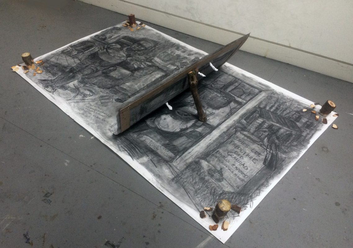 Exposed, 2019, Charcoal on paper with mixed media, 100 x 210 cm