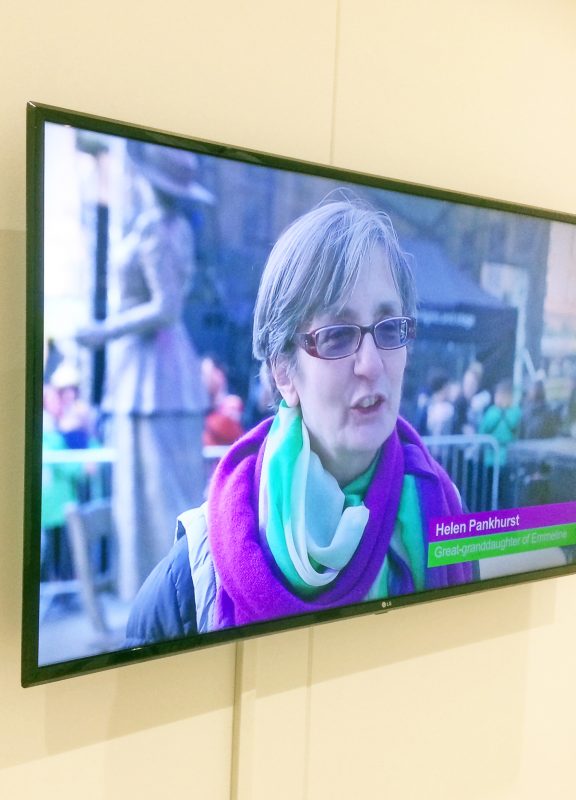 Film footage of Helen Pankurst speaking at unvieling of Emmeline Pankhurst statue, Manchester, 2018